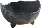 Wazakura Banko Series Japanese Handmade Rustic Crescent Shape Bonsai Pot 4.72 in (120 mm), Made in Japan Ceramic Garden Planter, Unglazed Houseplant Bowl - Black and Brown