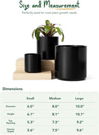 LE TAUCI Ceramic Pots for Plants, 10/8/6 Inch Indoor Planters with Draiange Hole, Silicone Plug & Mesh Pad, Modern Minimalist Pots for Home Office, Set of 3, Satin, Black