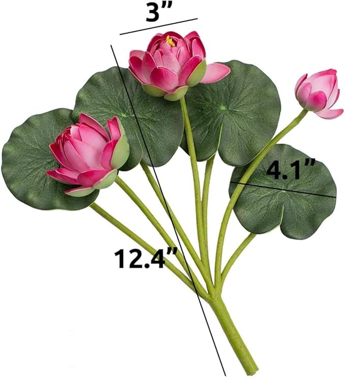 2Pcs Artificial Lotus Flower Decor, 12.5inch 7 Head Water Lilies, Outdoor Pond Plants, Silk Artificial Flower Lotus, Household Living Room and Dining Table Decoration (Red)