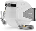 Ayleid Retractable Garden Hose Reel,1/2 in x 130 ft Wall Mounted Hose Reel, with 9- Function Sprayer Nozzle, Any Length Lock/Slow Return System/Wall Mounted/180°Swivel Bracket (Gray)
