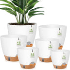 QRRICA Plant Pots 8/7/6.5/6/5.5/5 Inch Self Watering Pots, with Drainage Holes and Saucers,Water Level Indicator & Deep Reservoir,Large Plastic Planter for Indoor Out Door Plants (White)