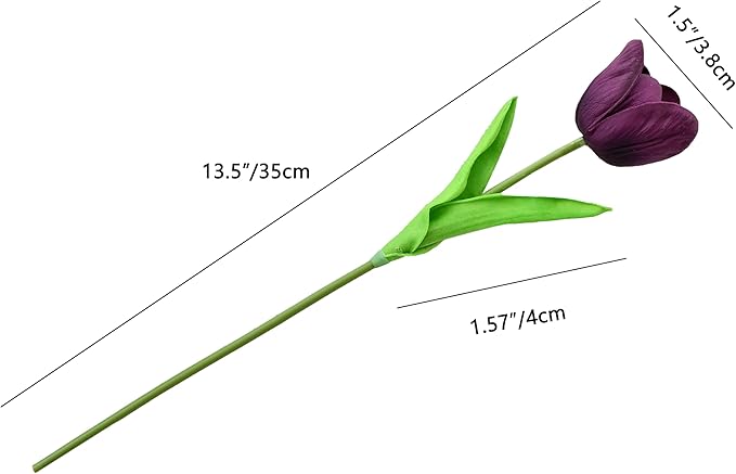 Mandy's Grape Purple Partially Open Artificial Tulips Flowers Centerpiece, 13.5" Lifelike PU Fake Floral Stems 12pcs for Kitchen Island & Dining Table, Spring Decor for Easter