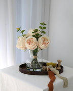 CHASMILE Lifelike Artificial Champagne Roses in Vase - Eternal Table Centerpiece for Dining Room & Kitchen Decor - Faux Flower Arrangement with Realistic Petals