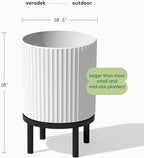 Veradek Demi Series Round Planter w/Stand for Porch/Patio | Durable Plastic-Stone Composite & Wooden Stand | Modern Décor for Tall Plants, Flowers