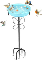 37In Bird Bath for Outside, 2-in-1 Birdbath & Birdfeeder with Detachable Plastic Bowl, Metal Butterfly Stake & Sturdy 5-Pronged Base for Outdoor Garden Yard Decor (Blue)