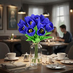 Mandy's Royal Blue Partially Open Artificial Tulips Flowers Centerpiece, 13.5" Lifelike PU Fake Floral Stems 12pcs for Kitchen Island & Dining Table, Spring Decor for Easter