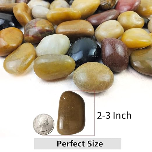 YISZM 20lbs Mixed Color Outdoor Decorative Stones, 2-3 Inch High Polished River Rocks for Indoor Plants, Large Pebbles for Vase Filler Fish Tank Aquariums Landscaping Garden