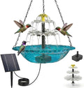 2026 Solar Cascade Hanging Bird Bath Fountain, Solar Powered Waterfall Birdbath with 3-Tier Bowl, Outdoor Hanging Water Fountain for Garden Patio Backyard Decoration, Blue (Multi-Spray Modes)