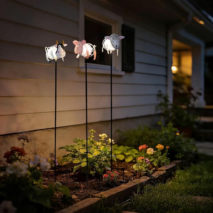 Farm Animal Solar Garden Lights,3Pack Waterproof Decorative Solar Stake Light,Decorative Statues Figurine Lights for Lawn Patio Pathway for Outside