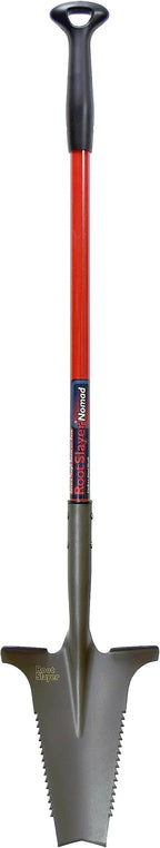 Root Slayer 22311 Nomad Compact Steel Garden Spade for Digging Soil and Root Removal, Portable Tool, Red