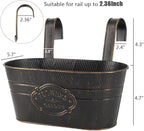 3 Pack Metal Railing Planters, 10.5" Oval Hanging Flower Pots with Detachable Hooks & Drainage Holes, Fits Rails up to 2.36", Galvanized Iron Fence Bucket for Balcony Garden Patio - Letter Black