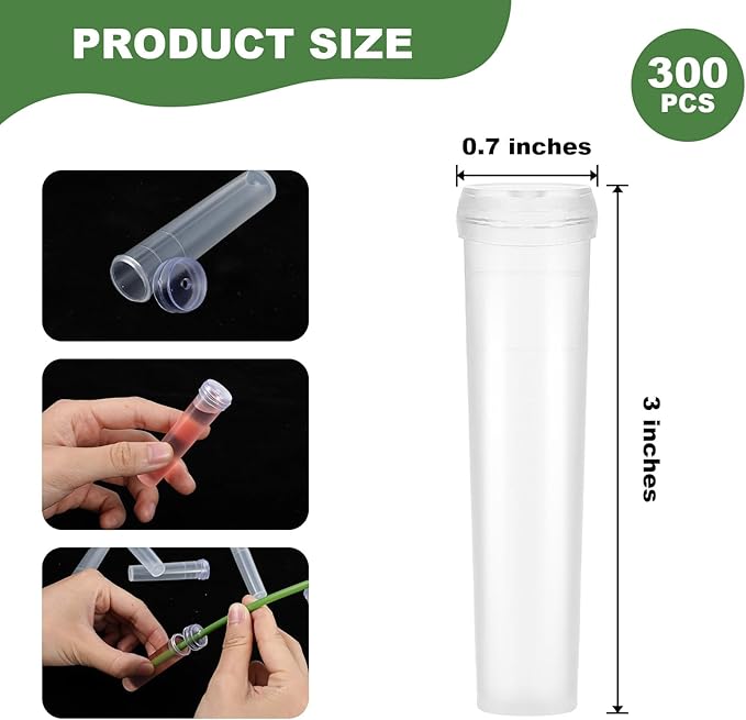 300 Pack Flower Water Tubes 3 Inch Reusable Plastic Vials for Flower Arrangements Floral Tubes with Cover Fresh Florist Supplies for Decoration Arrangement Preserving(Clear)