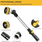 FANHAO 16-Inch Metal Watering Wand, Heavy Duty Garden Hose Wand with 9 Spray Patterns, 180° Rotating Long Hose Nozzle Sprayer Thumb Flow Control, Ideal to Water Hanging Baskets and Shrubs - Yellow