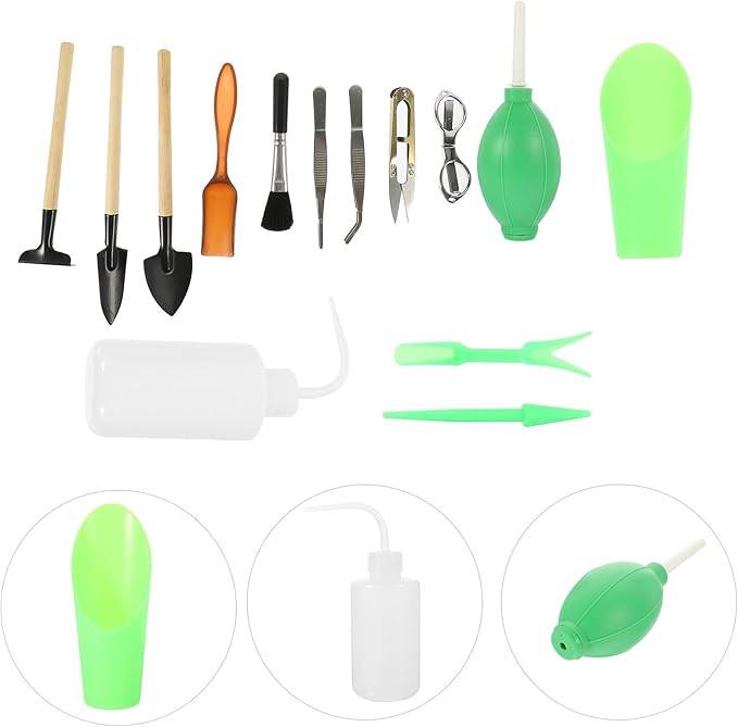 Veemoon 14pcs Gardening Tool Set with Flowerpot Shovels, Planting Scissors, and Water Spray Bottle for Indoor and Outdoor Succulent Care