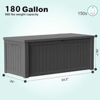 PatioZen 180 Gallon Resin Deck Box, Lockable Weatherproof Outdoor Storage Box for Furniture, Garden Tools and Tools Storage, Waterproof Outside Storage Boxes - Black
