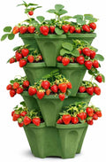 Strawberry Planter Tower, 4 Tier Stackable Vertical Planter, 28 Plant Sites, Space Saving Garden Planter, Indoor Outdoor, Made in USA (4, Sagebrush Green, Small)