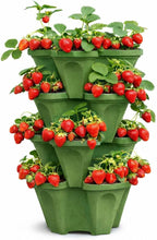 Strawberry Planter Tower, 4 Tier Stackable Vertical Planter, 28 Plant Sites, Space Saving Garden Planter, Indoor Outdoor, Made in USA (4, Sagebrush Green, Small)