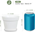 Meowell 4 inch Small Plastic Nursery Pots, 16 Pack Plant Pots for Indoor Outdoor Plants, Flower Pots with Drainage Holes and Saucers, Decorative Seedling Starter Planters for House Plants, White