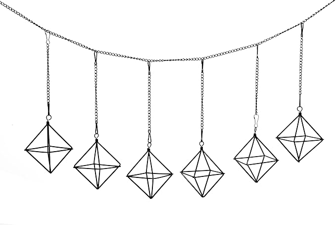 Small Air Plants Holders Black Hanging Airplants Hangers Iron Wire Airferns Display Frame Geometric Tillandsia Air Planter with Chains for Wall Mounted Himmeli Decor 6pcs(No Plants)