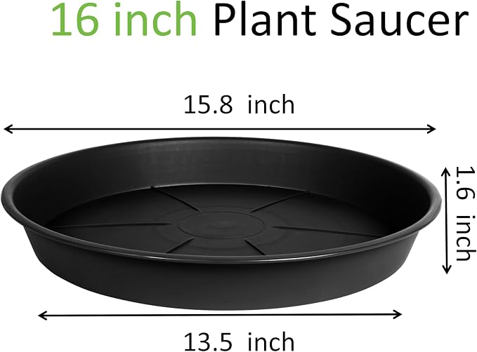 OVZILKI 2 Pack of Plant Saucer 16 inch, Black Plastic Flower Plant Pot Saucer, Heavy Duty Plant Drip Trays Saucers for Indoor, Plant Water Tray for Planters