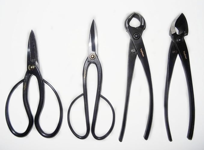 4 Piece Japan Bonsai Tool Set: Professional Grade Japanese Concave Cutters and Spherical Knob Cutters Butterfly and Ashinaga Shears