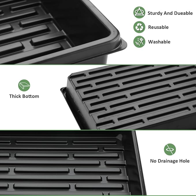 RooTrimmer 5 Pack Seedling Starter Trays No Holes and 5 Pack 54 Cell Seed Starter Trays Extra Deep 2.8" - Heavy Duty Plastic Nursery Trays for Seed Germination & Plant Propagation (5 Sets)