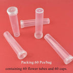 HAHIYO 60PCs 2.8X0.7Inch Transparent Plastic Floral Tubes Floral Water Tubes Flower Vials with Silicone Caps for Plants Fresh Flowers Arrangement Decoration Milkweed Cutting Florist Supplies