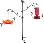 FEED GARDEN Deck Bird Feeder Pole, 42 Inches, Multiple Hooks, Adjustable, Detachable, Heavy Duty Steel, Stable, Black, BirdFeeders Porch for Deck Kit for Outside Bird Feeders and Plant Hangers