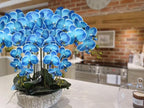DILATATA 4 Pcs Fake Orchid Flowers 9 Large Heads of Real Touch Vivid Phalaenopsis Orchid Flower Stem 36'' Tall, Artificial Flowers Branches for Home Decor, Office House Deco-Blue Flowers