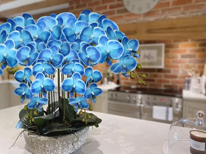 DILATATA Blue Real Touch Orchid 9 Blooms, 36'' Tall Artificial Plant for Home Decor, Office
