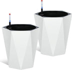 16 in Self Watering Planters Set of 2, Tall Diamond Design, with Water Level Monitor, Indoor Outdoor Flower Pots for Patio, Porch, Living Room, Home Office