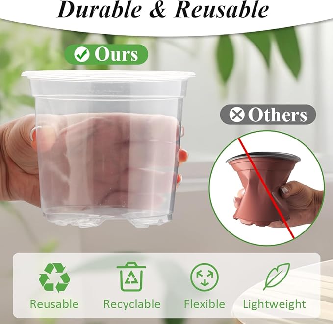 RooTrimmer Transparent Nursery Pots 4Inch with Humidity Domes for Seeds Starting, Clear Plastic Plant Pots with Drainage Holes (4Inch, 30Pcs,Clear Pots with Lids)