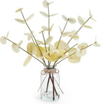 Artificial Eucalyptus Stems in Glass Vase with Faux Water, 14" Fake Plants for Home Decor, Coffee Table Centerpieces, Office, Bathroom & Farmhouse Weddings - Faux Plants Decorations