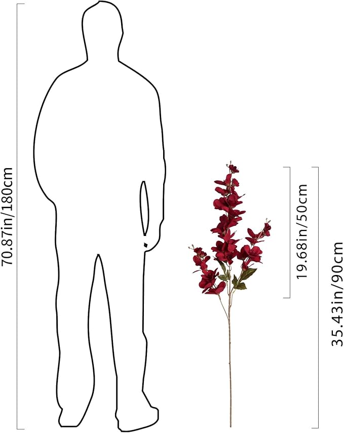 6PCS 35.43'' Red Delphinium Artificial Flower Faux Larkspur Silk Flowers Long Stem Blossoms Flowers for Tall Vase Floral Arrangements Home Table Wedding Decor(Red)