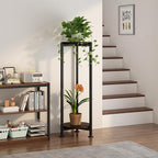 Plant Stand Indoor Outdoor 2 Tier Tall Metal Corner Storage Tiered Plant Shelf Holder Multiple for Living Room Balcony Garden,Black (2 Tier-Black Oak Round)