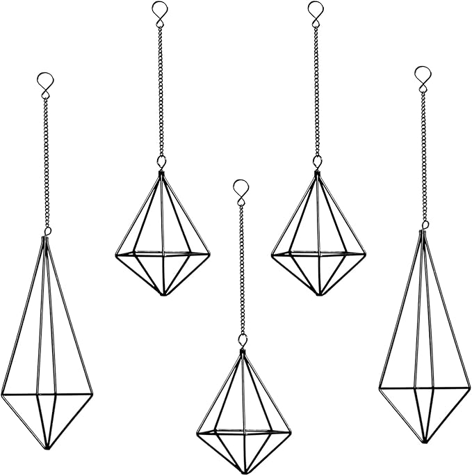 SZRUIZFZ Tillandsia Air Plant Holder Black Geometric Hanging Air Plant Holders Unique for Wall Decor Xerographica Air Plant Hanger for Indoor Decor Himmeli Geometric Decor (5Pcs)
