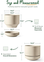 LE TAUCI Large 14 Inch Plant Pot with Saucer | Ceramic Outdoor & Indoor Big Planter Pot | Drainage Hole, Mesh Pad & Plug | Unglazed Porous | Modern Minimalist for Home and Patio – Speckled Oat