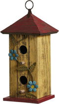 Glitzhome Bird houses for Outside,11.75"H Hand Painted Distressed Wooden Decorative Hanging Bird House for Outdoor Garden Birdhouse with 3D Metal Flower for Swallow Sparrow Hummingbird Finch Cardinals