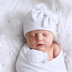 BQUBO Newborn Baby Girls Hats Mittens Set Hospital Hat Beanie Infant Bow Hats Baby Cotton Gloves for 0-6 Months