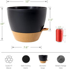 UOUZ 12 inch Large Self Watering Pots, Plastic Planters with 60oZ Removable Deep Reservoir and Multi Mesh Drainage Holes for Indoor Outdoor Garden Plants and Flowers, Black with Brown