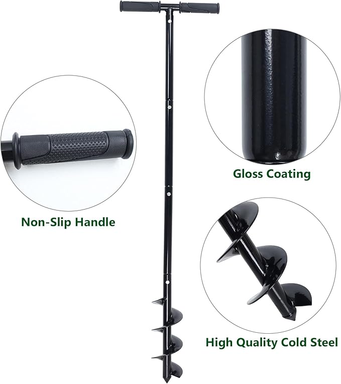 Post Hole Digger Manual 6" x 41" Garden Auger Spiral Drill with T Shaped Handle for Digging Planting Bulb Bedding