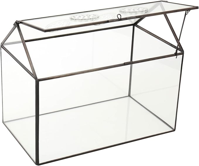 NCYP Glass Terrarium with Lid and Air Holes for Snails - 10.2" x 5.9" x 8.2" House Shape Geometric Clear Terrarium, Indoor Tabletop Decor Black (Plants Not Included)