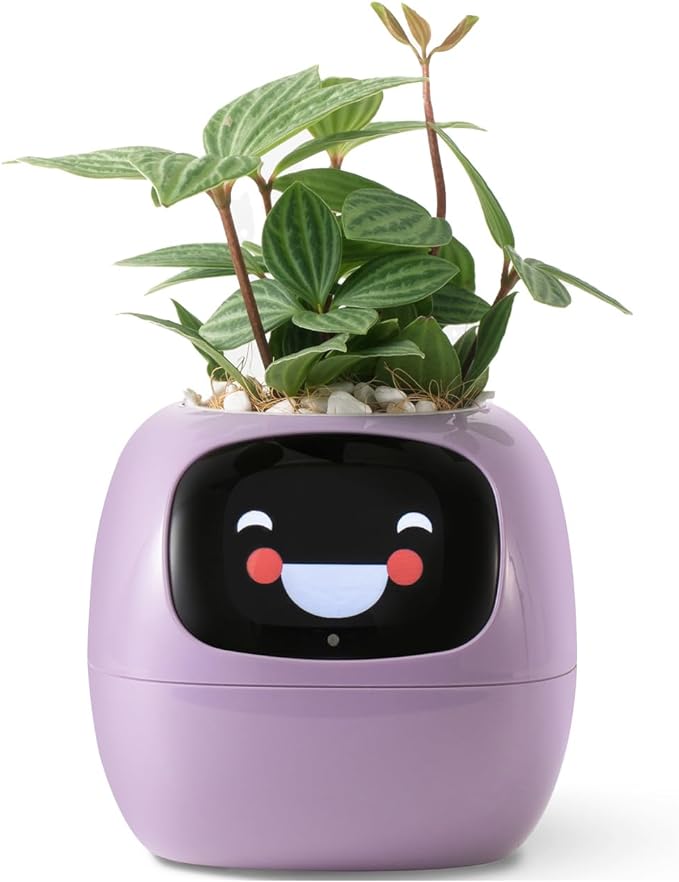 PLANTSIO Smart pet Planter Robot Guidance on Plant Care with Emojis, Adorable Plant Companion with Rich Gesture Interaction, Neat Desk Setup Gift (Purple)