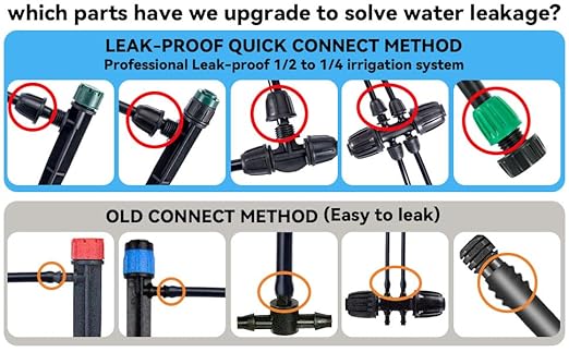 Leak-Proof Drip Irrigation Kit,Quick Connect Irrigation System, Lock Barbed Garden Watering System with 1/4 inch 1/2 inch Irrigation Tubing Hose for Garden,Raised Garden Bed, Lawn