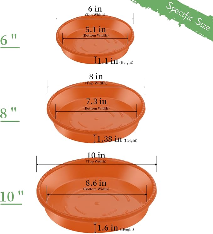 SupKing 9 Pack Plant Saucers (6 inch /8 inch /10 inch),Heavy Sturdy Plant Trays Pot Tray for Indoor Clear Plastic Flower Pot Saucers Thicker Plant Water Drip Trays for pots-Terracotta