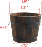 MY MIRONEY Plant Pots, Vintage Wooden Barrel Planter - Solid Rustic Garden Flower Pot with Metal Handles & Frame for Indoor Planter, Office Home Decor, Garden Home Plants, 5.91" x 4.72"