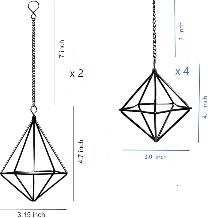 6 Pack Hanging Metal Air Plant Holders with Chain, Black Geometric Tillandsia Air Plant Hanger Cages, 2 Styles Mini Iron Air Plants Live Holders for Home Office Garden Decor