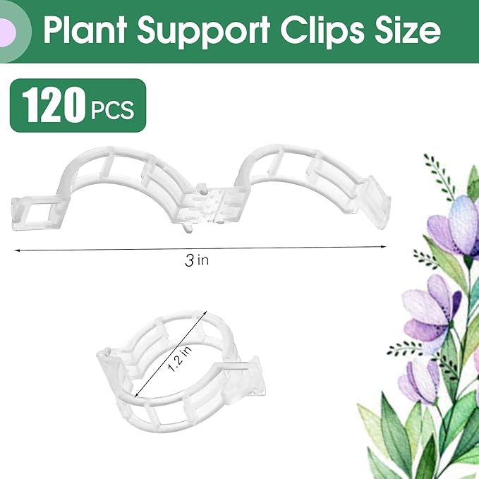 120pcs White Plant Support Clips - Tomato Clips for String Trellis, Grape Vine Clips for Garden Netting Climbing Plants, Secured Plastic Plant Clip for Fixing Stem and Vine