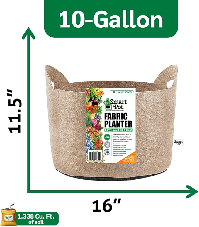 Smart Pot 5 Pack Soft-Sided Fabric Garden Plant Container Aeration Planter Pots (Tan, 10 Gallon with Cut Handles)
