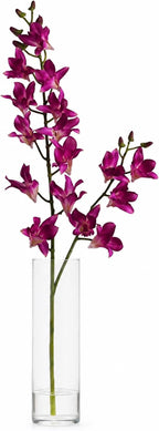 Larksilk 34" Purple Silk Dendrobium Orchid – Realistic Faux Orchid Stem with 17 Lifelike Flowers for Vases & Decor